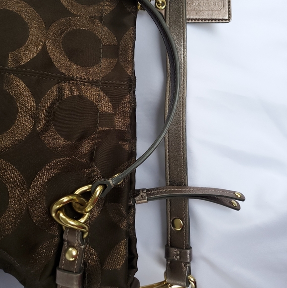 Coach Op Art Brooke Metallic Olive Signature Logo Print Shoulder Bag Handbag - Picture 4 of 8